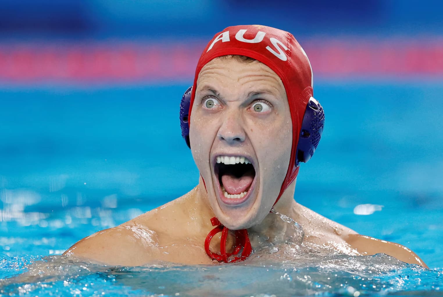 Australian water polo player Nic Porter competes in a match against France. 